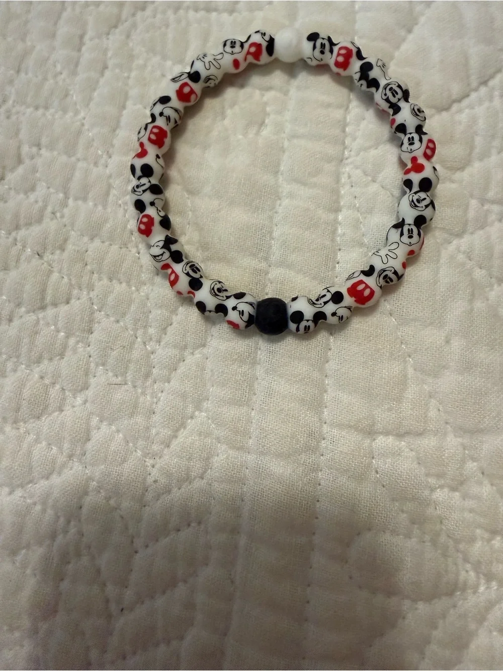 Lokai White, Black & Red Mickey bracelet Bead Stretch Bracelet-never worn